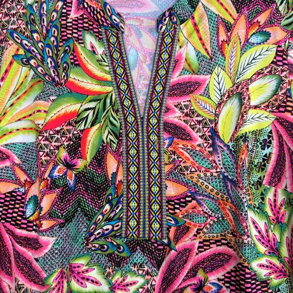 Tacera Womens Top 1X Tropical  Bell Sleeve V Neck Floral Boho Beach Stretch - Picture 4 of 7